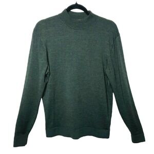 Murano Men's Large Green Mock Neck 100% Merino Wool Sweater Classic Business